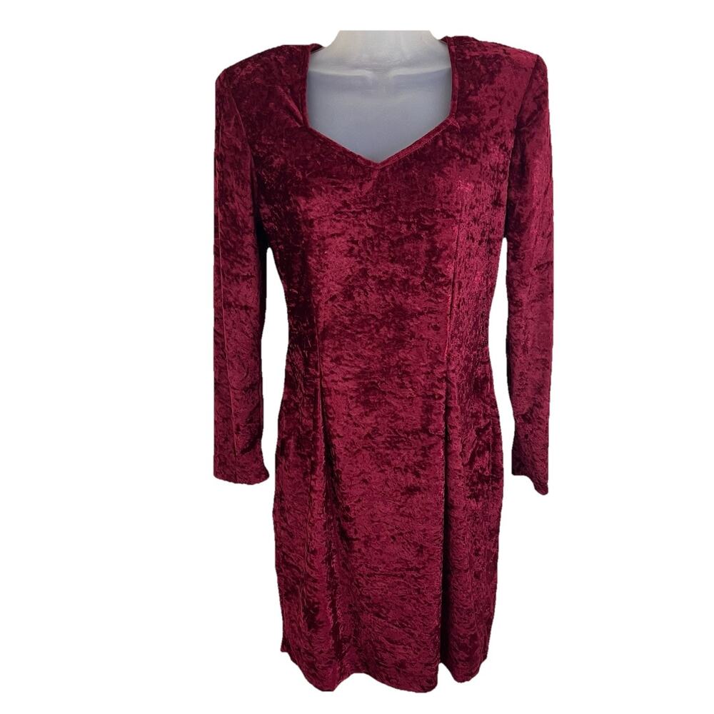 Vintage Jamie Brooke Velvet Dress M Medium Red 90s Bodycon Shoulder Pads Whimsy